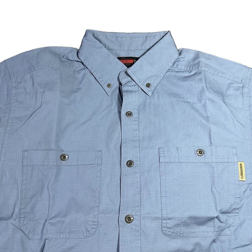 Wolverine Men’s Blue M Short Sleeve Cotton Button-Down Shirt w/ Pockets